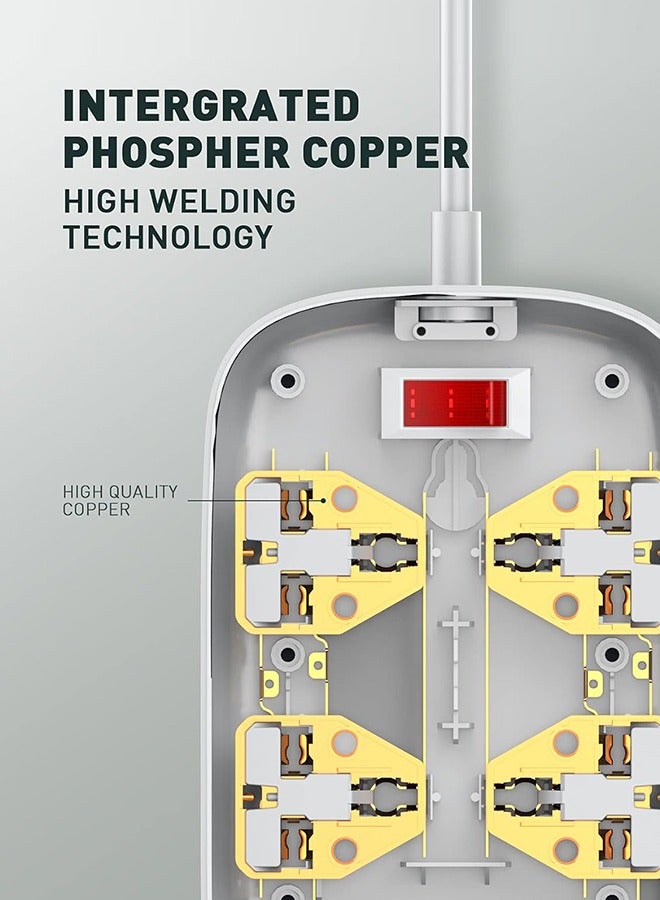 Universal Power Extension Cord, with 4 Power Socket and 4 USB Slots , Power Strip with QC3.0 Fast Charging Slot, 2 Meter Extension Lead, UK Plug - Image 5