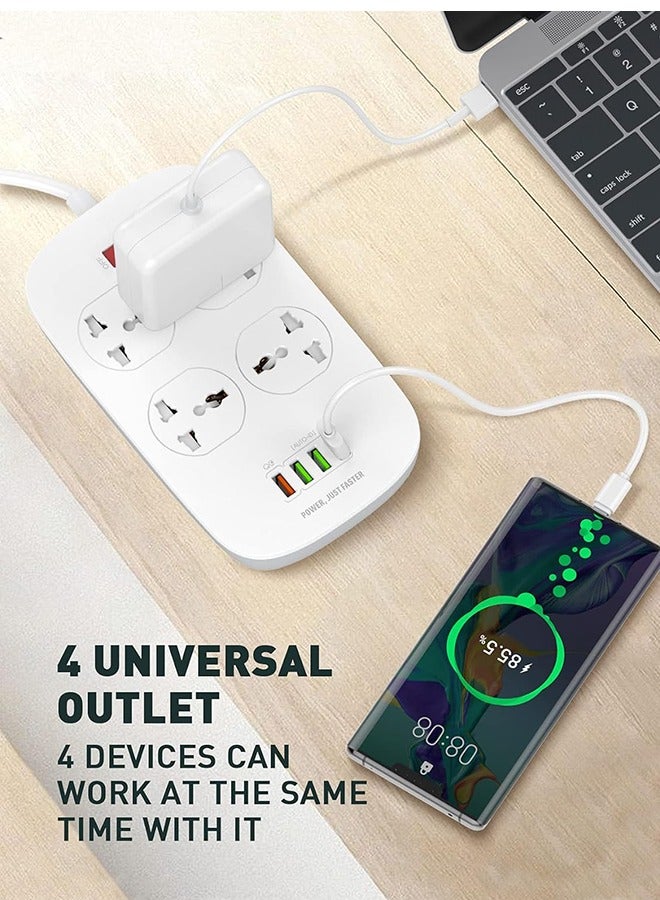 Universal Power Extension Cord, with 4 Power Socket and 4 USB Slots , Power Strip with QC3.0 Fast Charging Slot, 2 Meter Extension Lead, UK Plug - Image 3