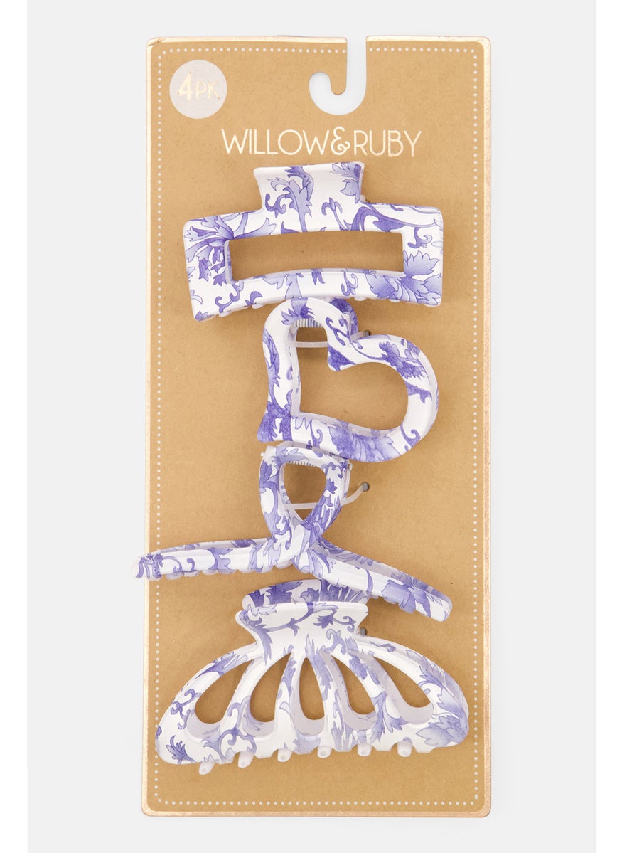Orly Fashion Accessories Women 4 Pc Claw Clips, White/Blue  - Image 1