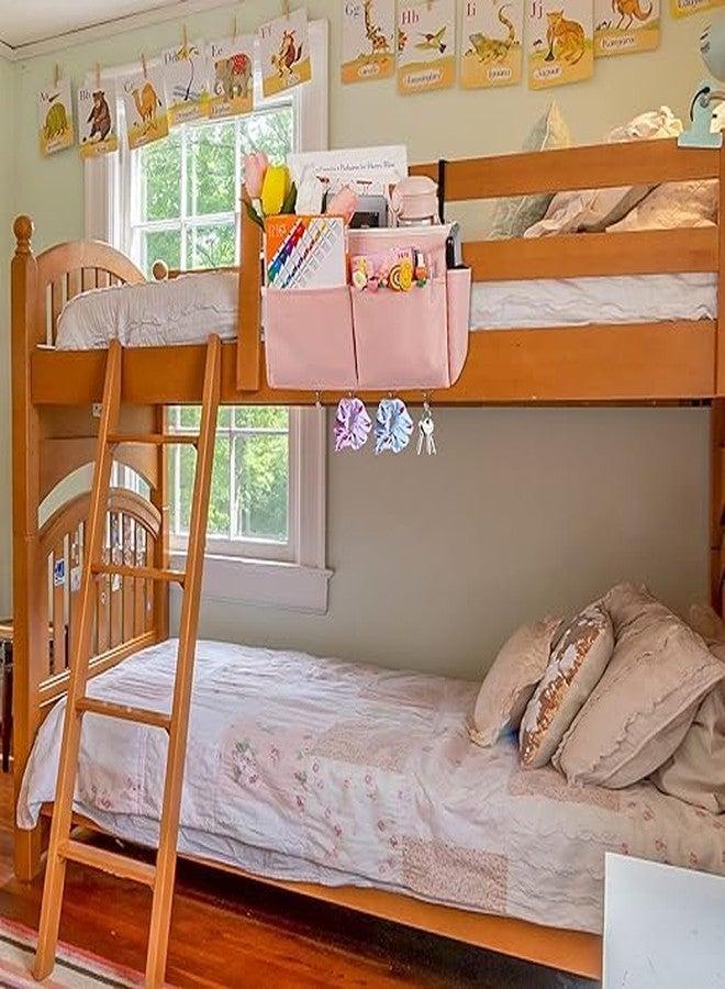 Frjjthchy Bedside Storage Organizer 5 Pockets with 4 Hooks Hanging Storage Bag for Headboards/Bunk Bed (2Pack Pink) - Image 4