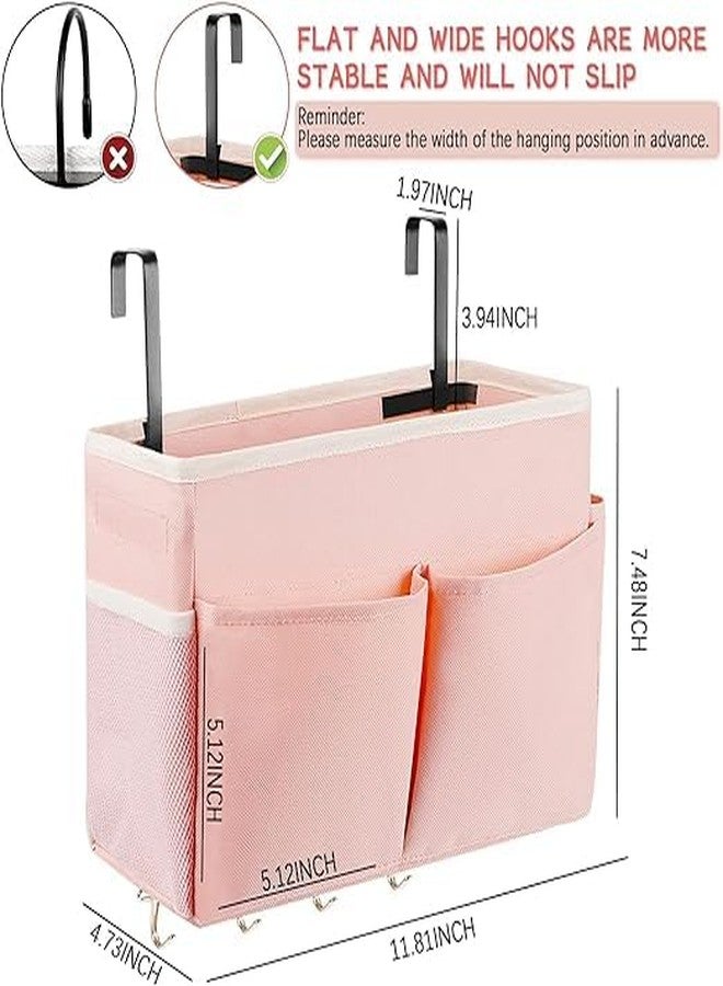 Frjjthchy Bedside Storage Organizer 5 Pockets with 4 Hooks Hanging Storage Bag for Headboards/Bunk Bed (2Pack Pink) - Image 2