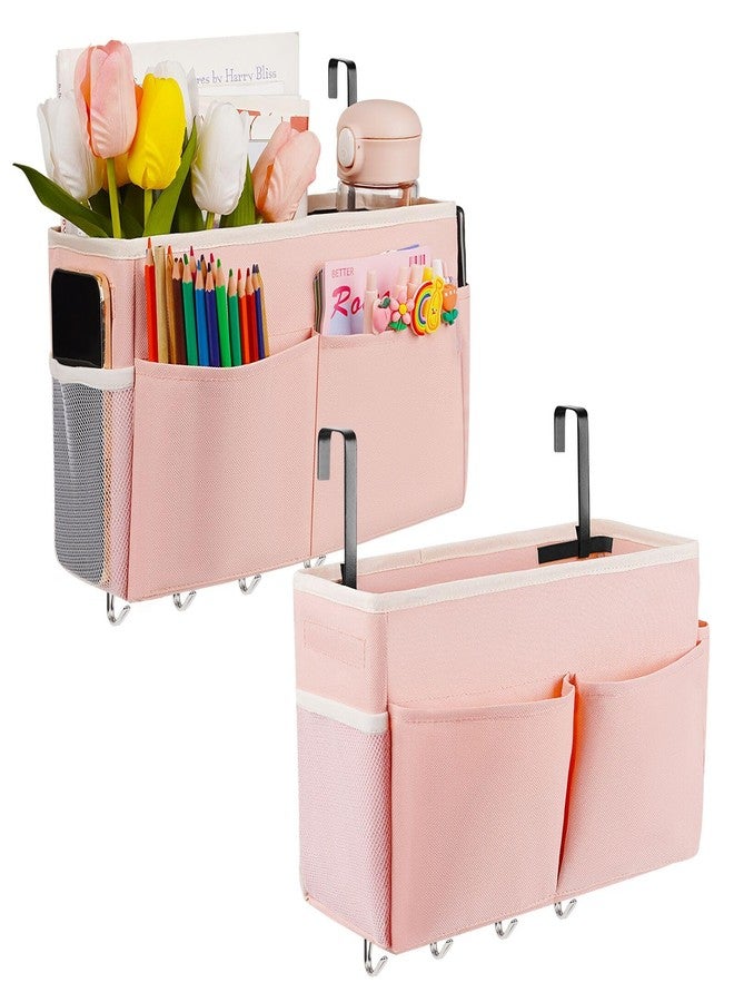Frjjthchy Bedside Storage Organizer 5 Pockets with 4 Hooks Hanging Storage Bag for Headboards/Bunk Bed (2Pack Pink) - Image 1