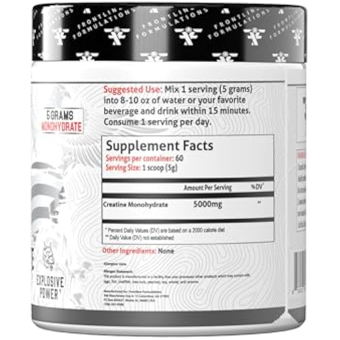 FRONTLINE FORMULATIONS Creatine Monohydrate, Promotes Lean Muscle Growth, Unflavored, Aids Muscle Recovery, Post-Workout Supplement, Veteren Owned and Operated (60 Servings, Creatine Monohydrate) - Image 3
