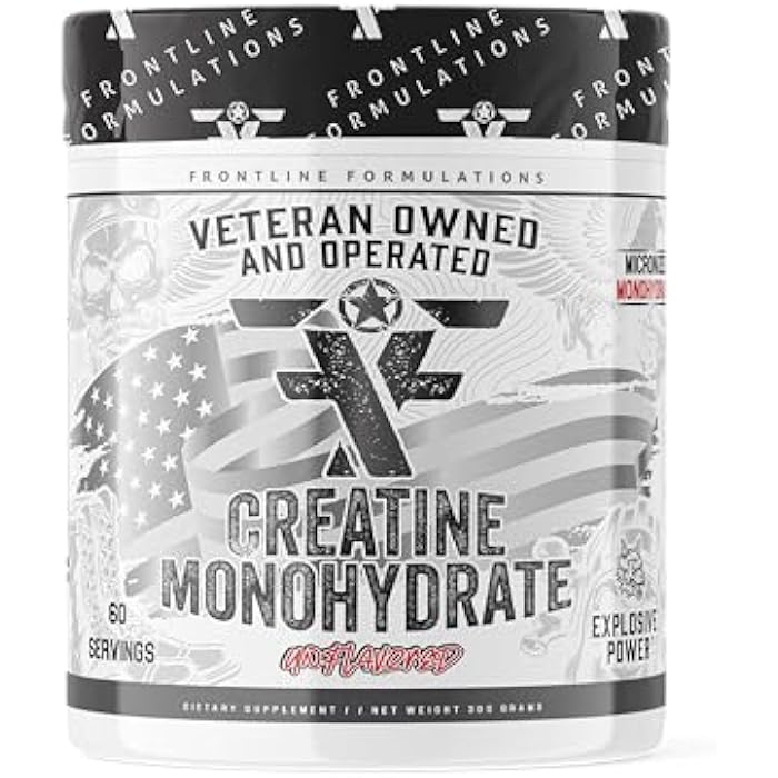 FRONTLINE FORMULATIONS Creatine Monohydrate, Promotes Lean Muscle Growth, Unflavored, Aids Muscle Recovery, Post-Workout Supplement, Veteren Owned and Operated (60 Servings, Creatine Monohydrate) - Image 1