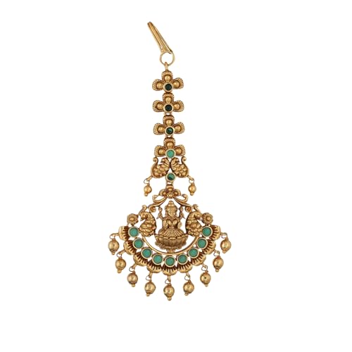 TARINIKA Antique Maang Tikka(Nethi chutti) for Women, Gold Plated Brass & CZ Stones Head Jewelry, Traditional Wedding Mang tikka Festive & Bridal Accessory (Floral Classic Antique) - Image 1