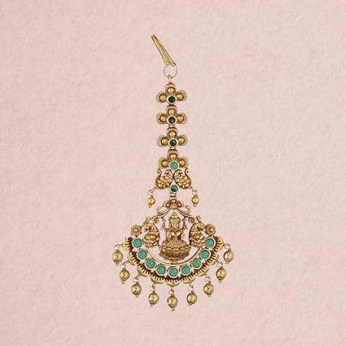 TARINIKA Antique Maang Tikka(Nethi chutti) for Women, Gold Plated Brass & CZ Stones Head Jewelry, Traditional Wedding Mang tikka Festive & Bridal Accessory (Floral Classic Antique) - Image 4