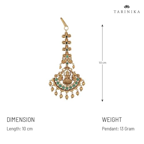 TARINIKA Antique Maang Tikka(Nethi chutti) for Women, Gold Plated Brass & CZ Stones Head Jewelry, Traditional Wedding Mang tikka Festive & Bridal Accessory (Floral Classic Antique) - Image 3