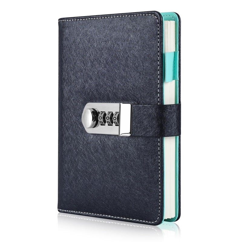 ARRLSDB Password Diary with Lock, PU Leather Combination Lock Diary (Combination Lock Journal) A6 Refillable Leather Journal, Size:18.5X13.5 cm (Blue) - Image 1