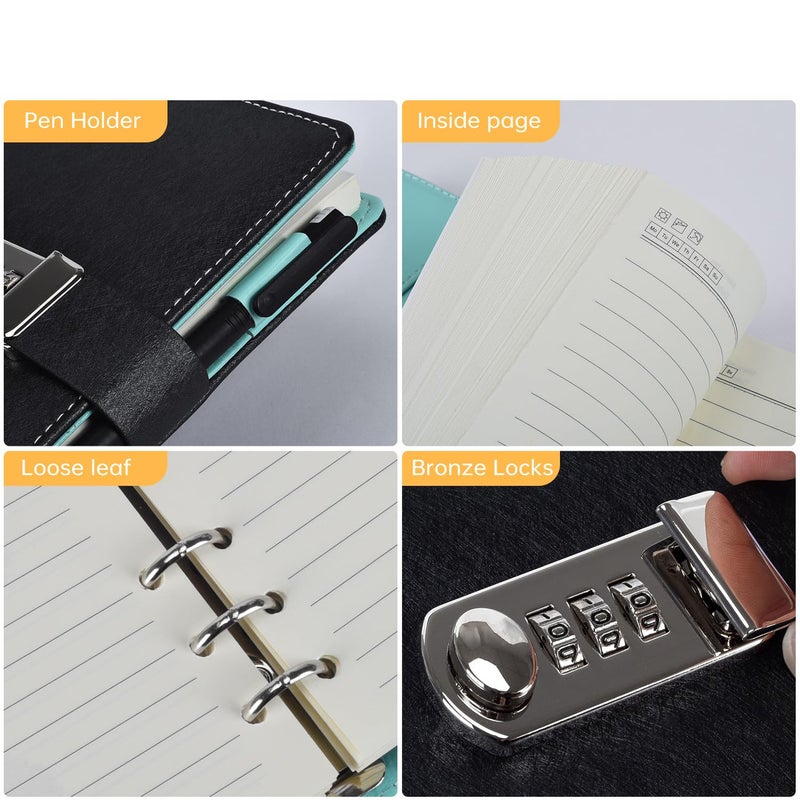 ARRLSDB Password Diary with Lock, PU Leather Combination Lock Diary (Combination Lock Journal) A6 Refillable Leather Journal, Size:18.5X13.5 cm (Blue) - Image 2