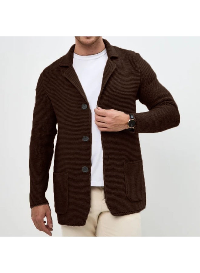 NIBEMINENT Autumn Daily Leisure Mens Knit Cardigan Tops Trendy Turn-down Collar Button-up Sweater Jacket Coats For Men Vintage Sweatercoats - Image 1