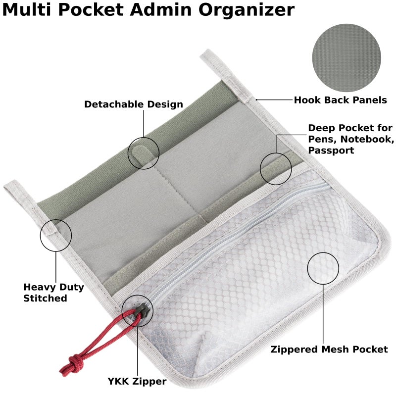 VEAPILS Multi Pocket Admin Organizer for Backpack, Hook and Loop Pouch Mesh Zipper Pouch, Tactical Backpack Organizer Insert for Men & Women, EDC Tool Kits for Outdoor Travel - Tactical Bag Accessories - Image 2