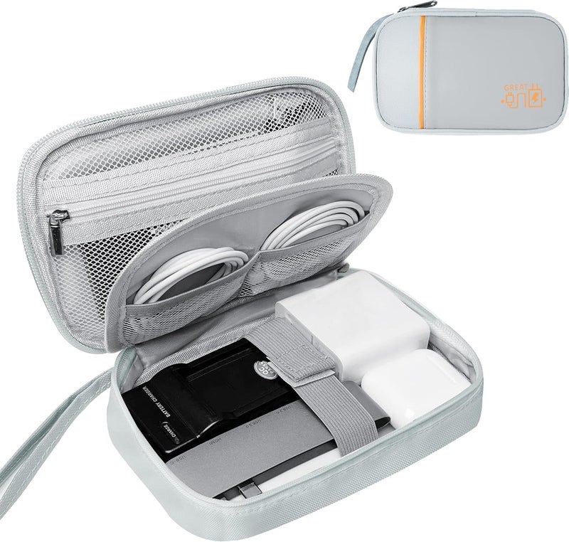 Ambiger Faux Leather Electronic Gadget Travel Organizer, Electronic Accessories Bag, Gadget Organizer Case, Cable Organizer Bag Portable , External Hard Drive Portable Carrying Case (Grey) - Image 1