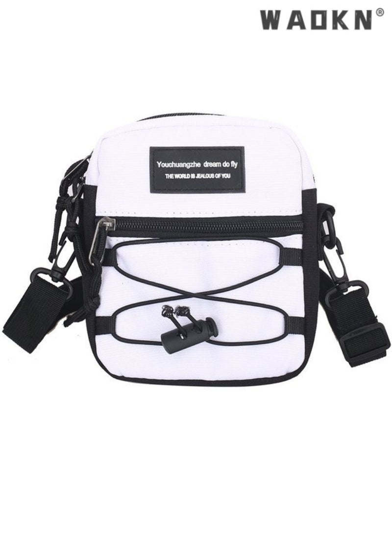 WAOKN Student Korean Style Retro Trendy Shoulder Bag,Cool Personality Crossbody Bag Messenger Bag for Teenagers, College Student Workwear Drawstring Letter Tote Bag Carry Bags Hiking Daypack(White，Black)  - Image 1