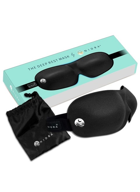 Sleep Mask Light Blocking, Deep Rest Blackout Eye Mask for Sleeping, 3D Comfort Contoured for Side Sleepers, Travel, Yoga, Lightweight and Soft - Black