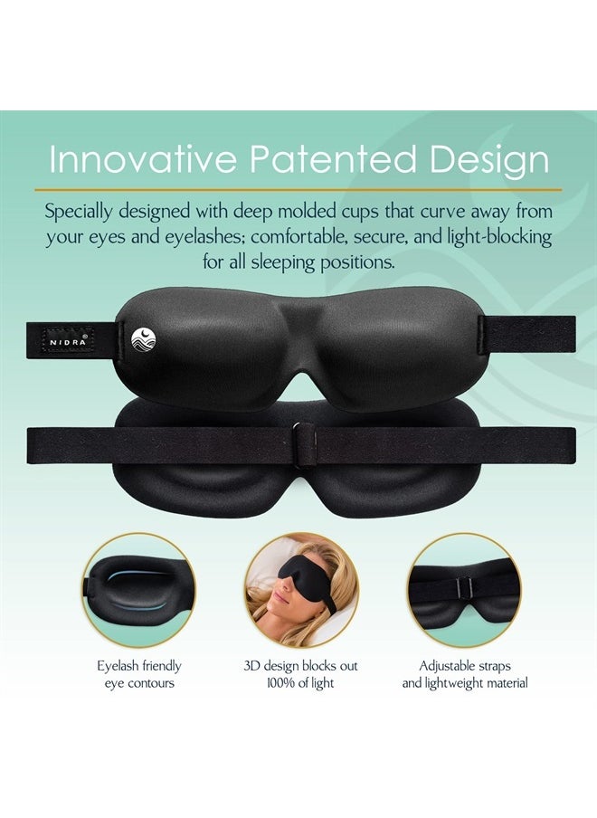 Sleep Mask Light Blocking, Deep Rest Blackout Eye Mask for Sleeping, 3D Comfort Contoured for Side Sleepers, Travel, Yoga, Lightweight and Soft - Black