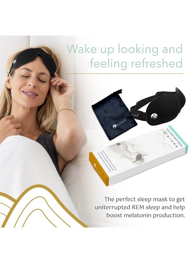 Sleep Mask Light Blocking, Deep Rest Blackout Eye Mask for Sleeping, 3D Comfort Contoured for Side Sleepers, Travel, Yoga, Lightweight and Soft - Black