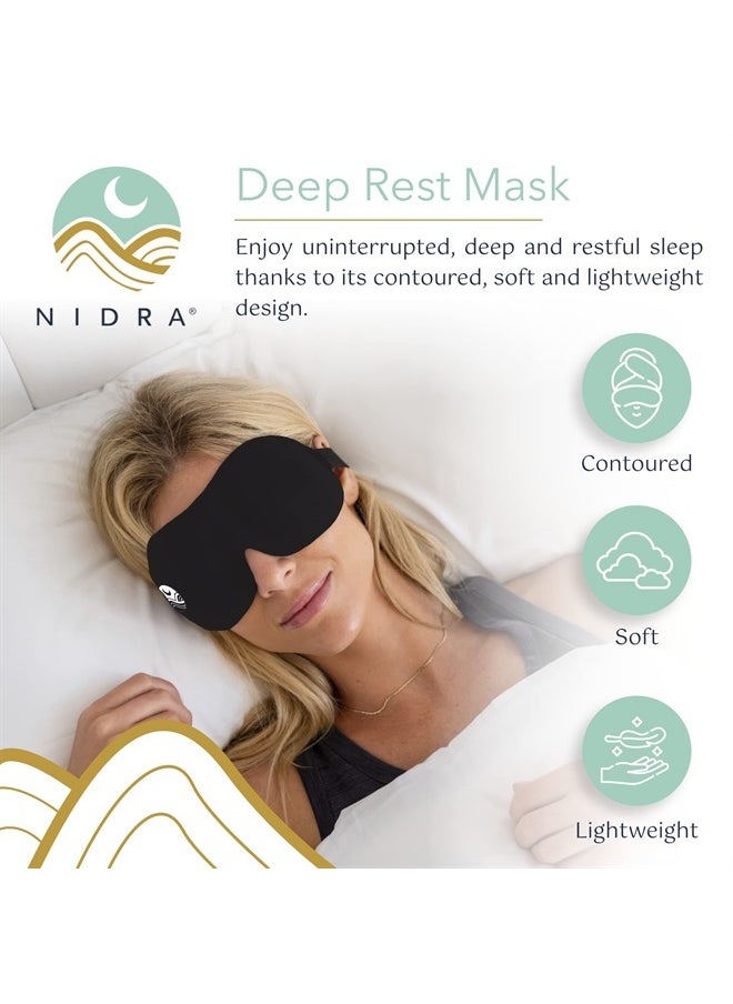 Sleep Mask Light Blocking, Deep Rest Blackout Eye Mask for Sleeping, 3D Comfort Contoured for Side Sleepers, Travel, Yoga, Lightweight and Soft - Black