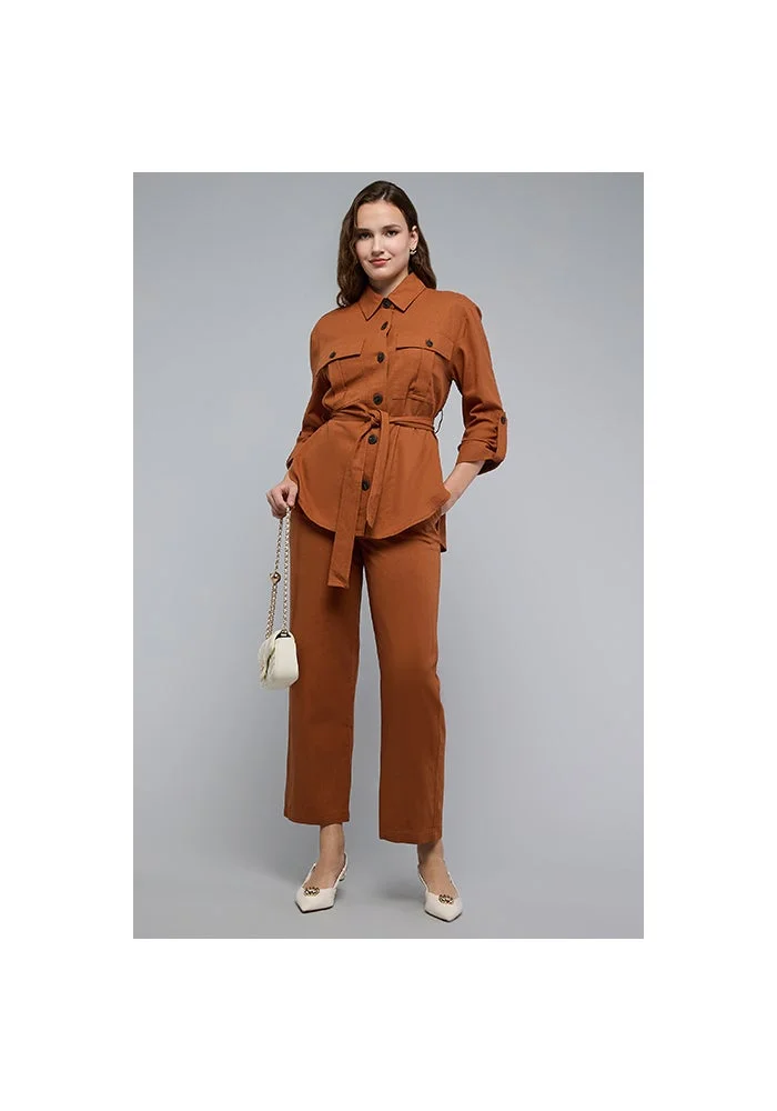 R&b Solid Wide Leg Trousers with Button Closure