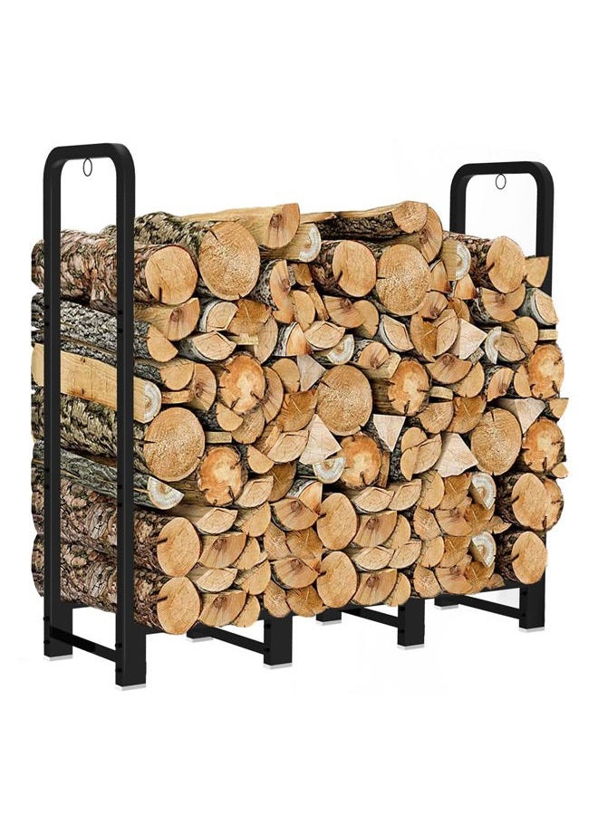 Artibear Firewood Rack Stand 4ft Heavy Duty Logs Holder for Outdoor Indoor Fireplace Metal Wood Pile Storage Stacker Organizer, Matte Black - Image 1