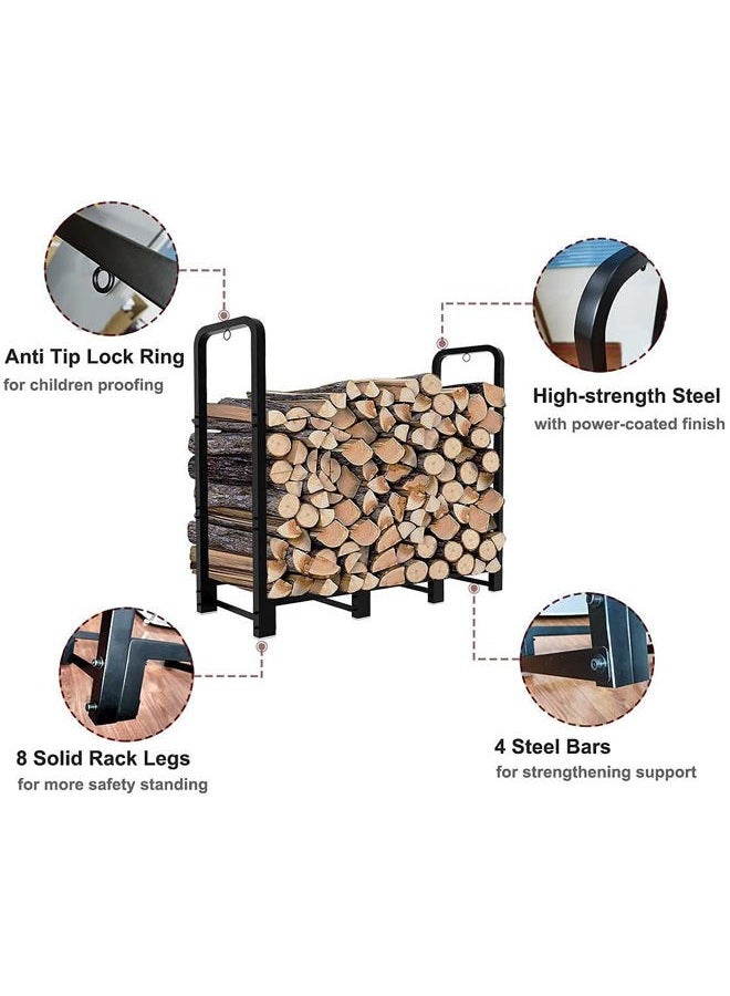 Artibear Firewood Rack Stand 4ft Heavy Duty Logs Holder for Outdoor Indoor Fireplace Metal Wood Pile Storage Stacker Organizer, Matte Black - Image 3