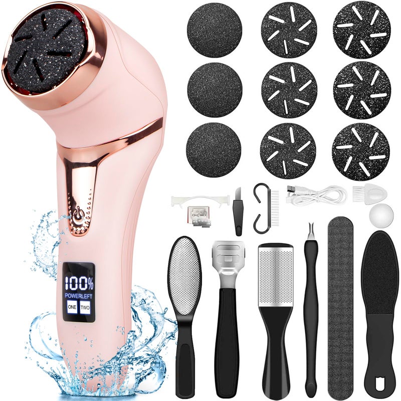 Electric Callus Remover for Feet with Dander Vacuum Cleaner Rechargeable Foot Callus Remover Pedicure Tools Foot File Professional Foot Care Kit Deadskin Remover with 9Heads2SpeedLCD Display