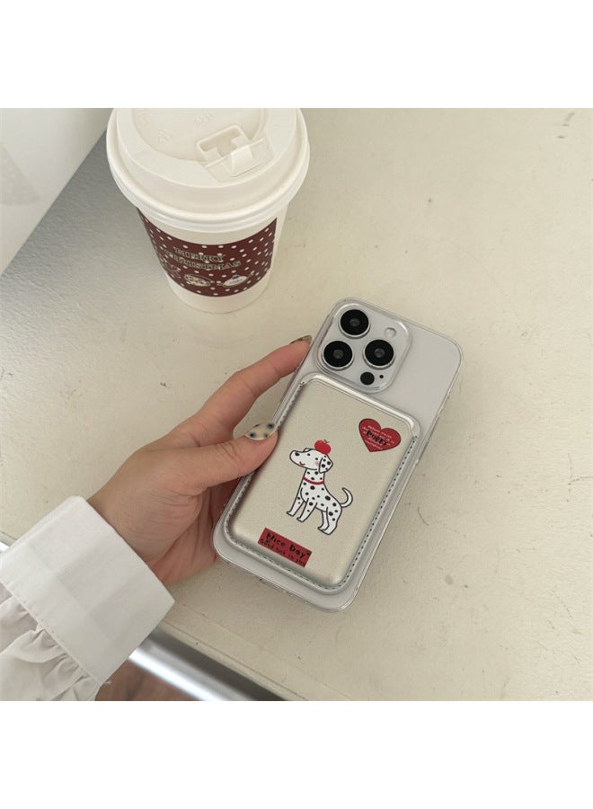 Suitable For Apple MagSafe Magnetic Card Bag IPhone15promax Leather 14pro Access Control Card Apple 13-Specifications:Silver Puppy  - Image 1