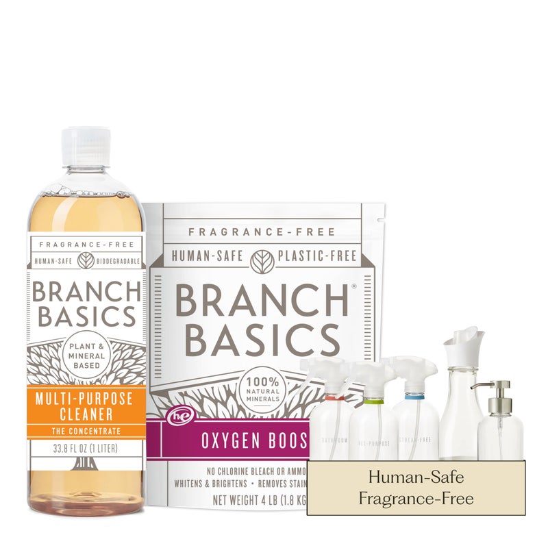 Branch Basics Premium Starter Kit in Glass All Purpose Cleaner Glass Cleaner Bathroom Cleaner Wash Bottle and Laundry Bottle 3 Glass Spray Bottles Concentrate FragranceFree