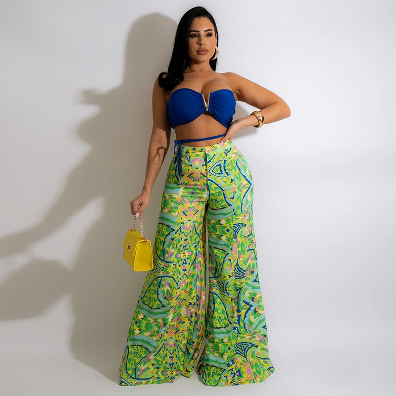 CY9787 Cross-border foreign trade ebay fashion casual wrap chest seaside vacation wrap chest loose wide-leg pants suit Pink M - Image 4