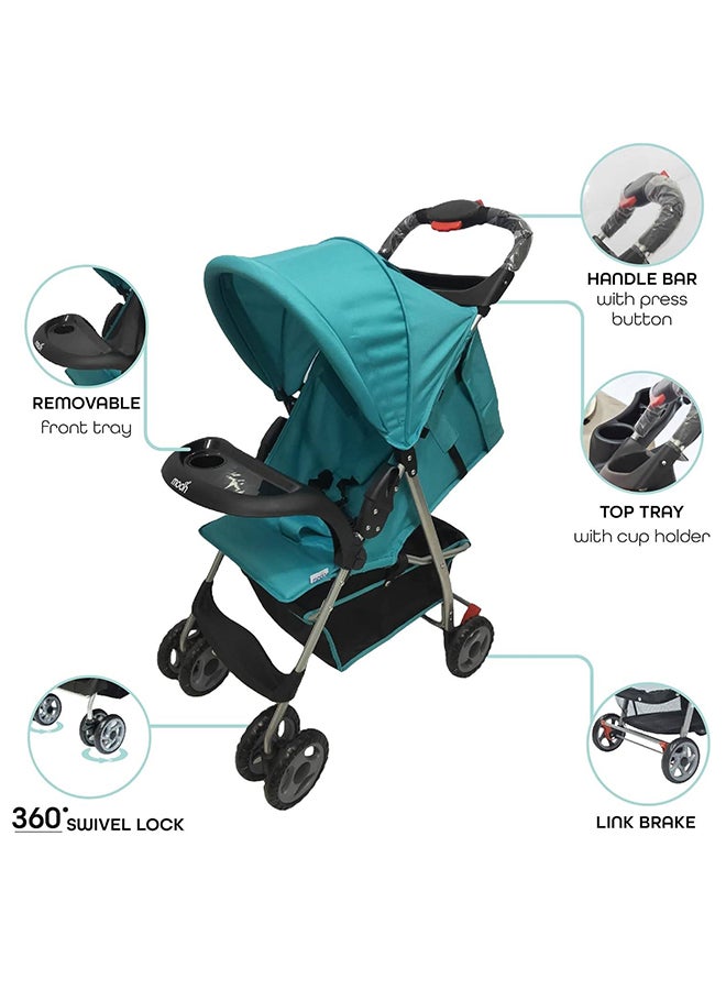 Moon Easy  One Hand Fold Stroller, Multi-Postion Reclining Seat For Infant- Cyan Blue - Image 3