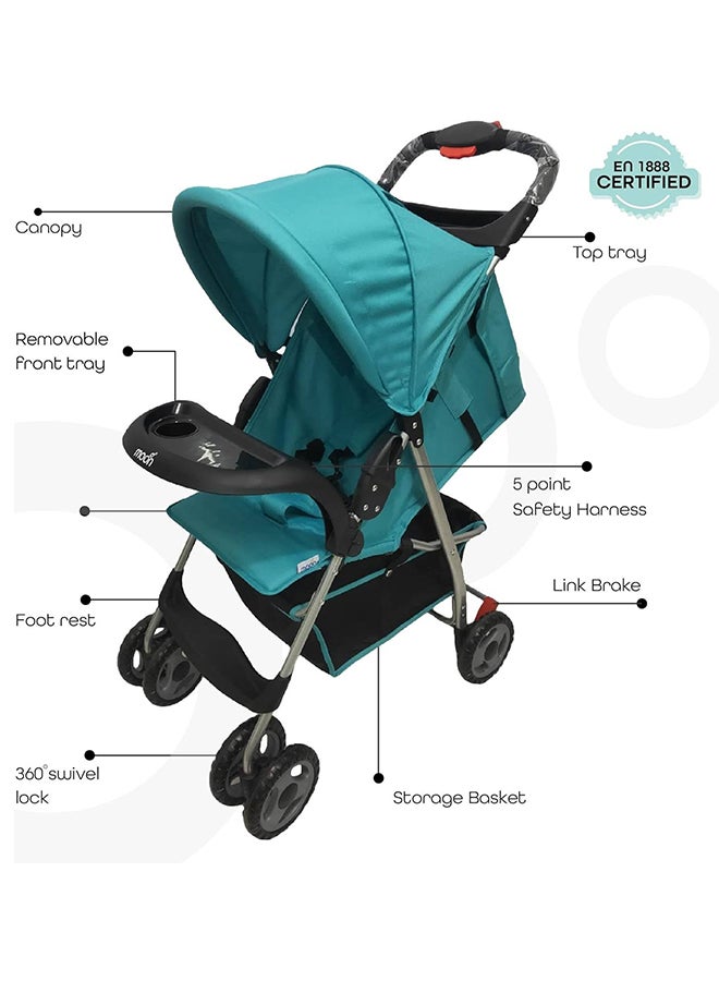 Moon Easy  One Hand Fold Stroller, Multi-Postion Reclining Seat For Infant- Cyan Blue - Image 2