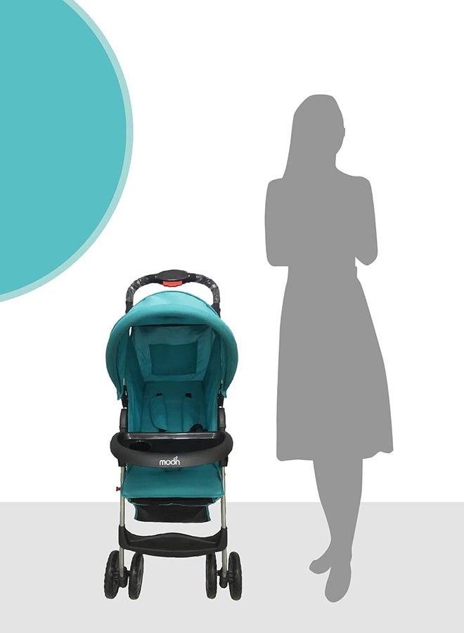 Moon Easy  One Hand Fold Stroller, Multi-Postion Reclining Seat For Infant- Cyan Blue - Image 4