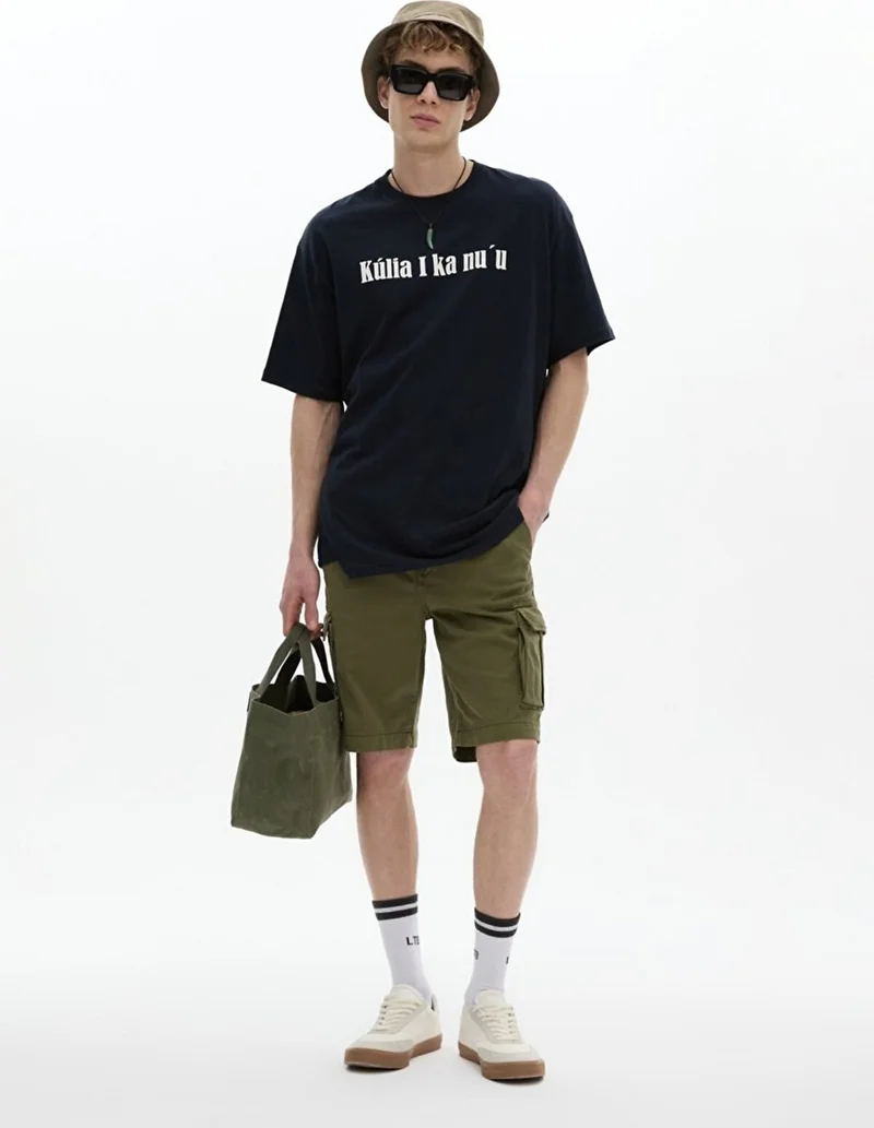 Men's Basic Gabardine Regular Cargo Green Shorts
