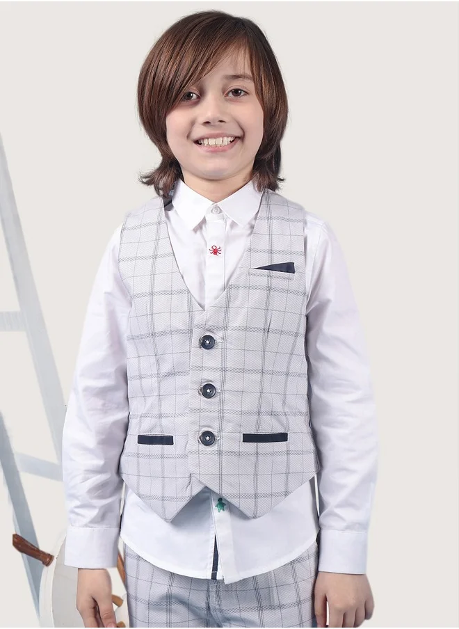 ون فرايدي One Friday Baby Boys 100% cotton grey check waistcoat with front pockets
