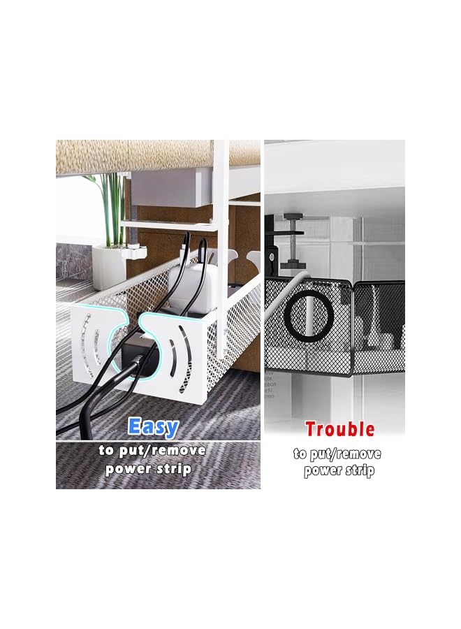promass Under Desk Cable Management Tray, Upgraded Long Arm Clamp, No Drill Steel Desk Cable Organizers, Cable Tray with Clamp for Desk Wire Management, Home - No Damage to Desk, White - Image 5