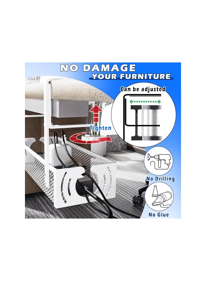 promass Under Desk Cable Management Tray, Upgraded Long Arm Clamp, No Drill Steel Desk Cable Organizers, Cable Tray with Clamp for Desk Wire Management, Home - No Damage to Desk, White - Image 2