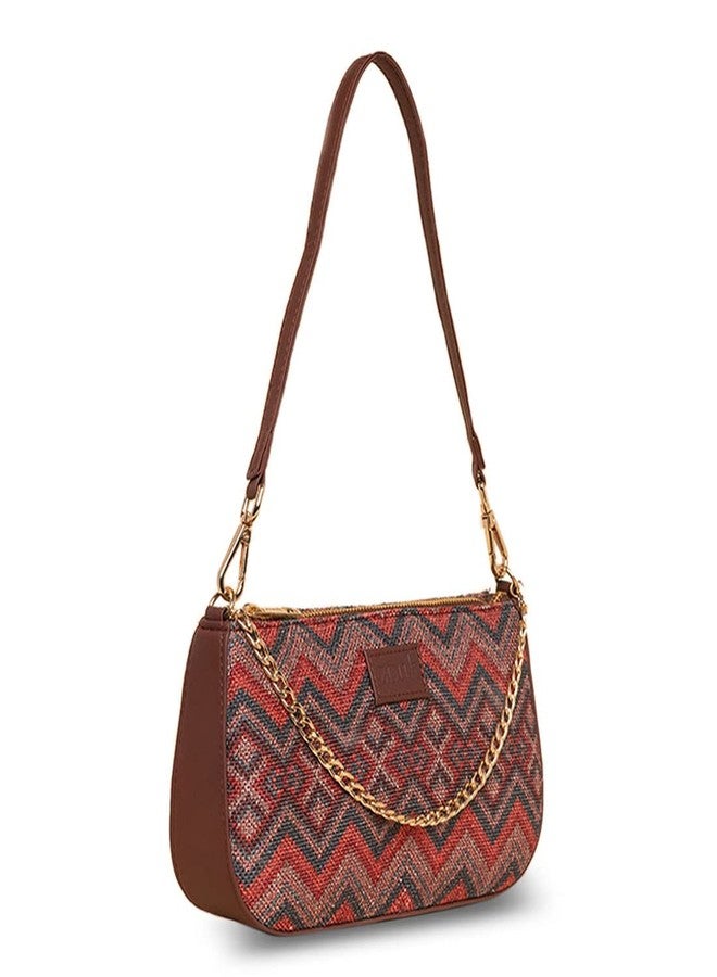 ZOUK Baguette Bag | Crossbody Bags for Women | Women's Handbags | Stylish Sling Bag for Woman | Vegan Leather Evening Bag | Travel & Office Use | Purse and Wallet | Gwalior Weaves Print - Image 2