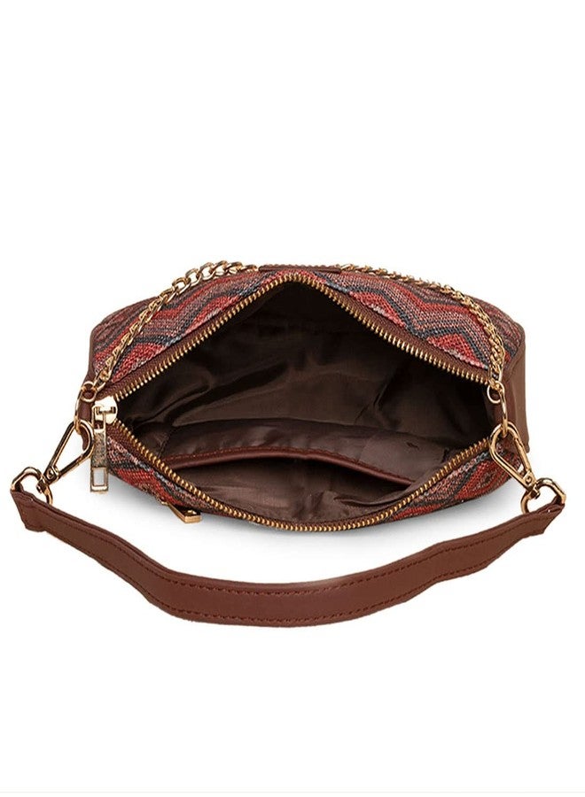 ZOUK Baguette Bag | Crossbody Bags for Women | Women's Handbags | Stylish Sling Bag for Woman | Vegan Leather Evening Bag | Travel & Office Use | Purse and Wallet | Gwalior Weaves Print - Image 3