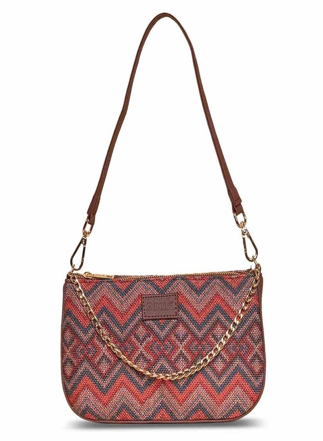 ZOUK Baguette Bag | Crossbody Bags for Women | Women's Handbags | Stylish Sling Bag for Woman | Vegan Leather Evening Bag | Travel & Office Use | Purse and Wallet | Gwalior Weaves Print - Image 1