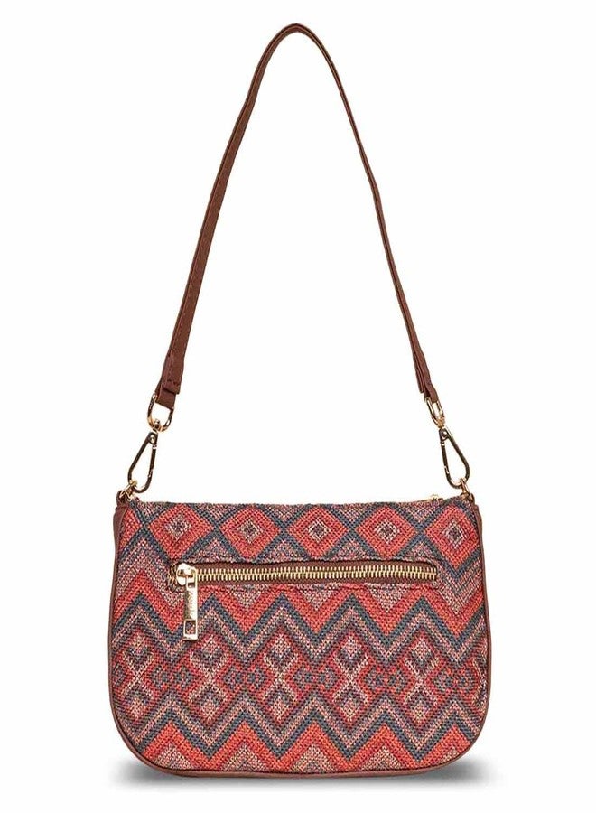ZOUK Baguette Bag | Crossbody Bags for Women | Women's Handbags | Stylish Sling Bag for Woman | Vegan Leather Evening Bag | Travel & Office Use | Purse and Wallet | Gwalior Weaves Print - Image 4