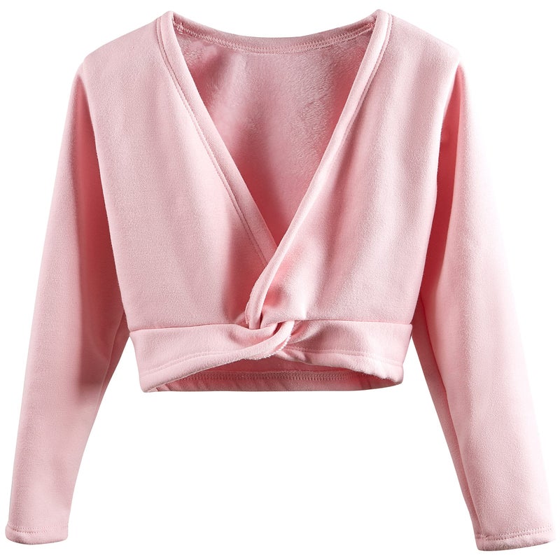 DANSHOW Girls Ballet Wrap Tops Kids Long Sleeve Dance Sweater,Velvet Inner(824-160-08) - Image 1