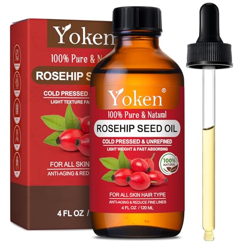 Yoken Rosehip Seed Oil for Face, 100% Pure and Natural Cold Pressed Unrefined Organic Rosehip Carrier Oil for Skin, Hair, Body & Nails - Lightweight, Fast-Absorbing (4 fl oz) - Image 1
