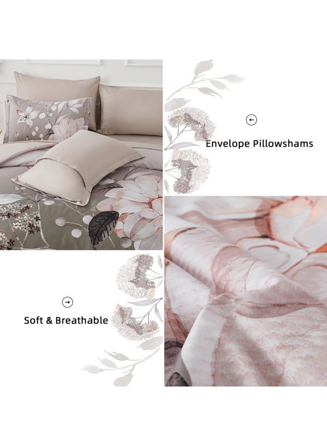 Drucon Queen Comforter Set - 7 Pieces Floral Brown Soft Bedding Sets, Queen Bed in a Bag with Botanical Flowers Comforter, Sheets, Pillowcases & Shams - Image 5