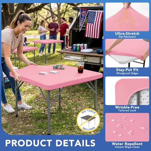 Enjoyidea Fitted Square Tablecloth 36x36 Inch2 Pack Pink Elastic Spandex Table ClothesSmall Stretch Card Folding Table Cover Topper Cap for Kitchen Dining Picnic Patio Outdoor Party Tables - Image 3