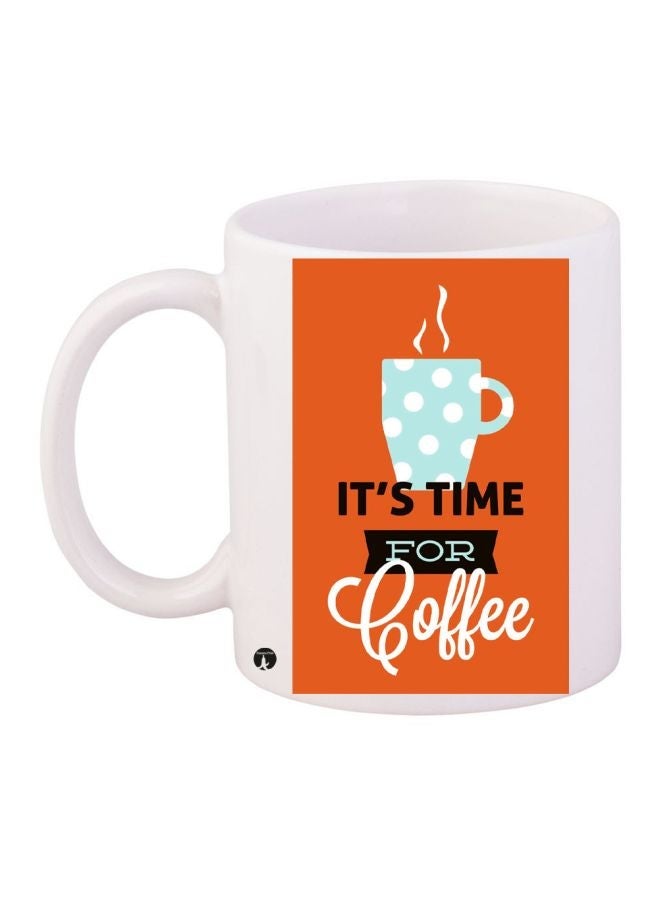 RYN It's Time For Coffee Printed Mug White/Orange/Blue 11ounce