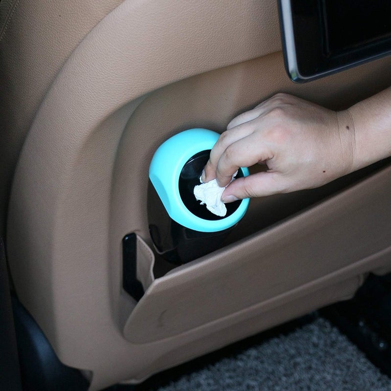 MRCARTOOL Mini Car Trash Can - Blue Plastic Garbage Bin for Car Interior, Office, and Home - Image 3