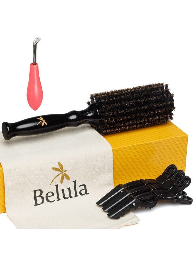Belula 100% Soft Boar Bristle Round Brush For Blow Drying Set. Round Hair Brush With Medium 2.1” Wooden Barrel. Hairbrush Ideal To Add Volume And Body. Free 3 X Hair Clips & Travel Bag. - Image 1
