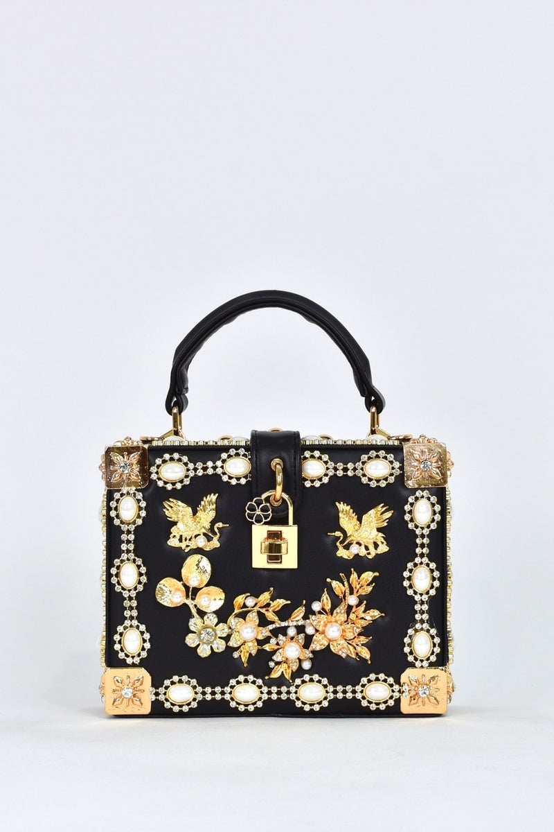 Elatae Women's Shoulder Strap Stone Handbag Black 17608  - Image 1