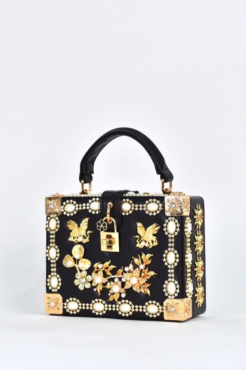Elatae Women's Shoulder Strap Stone Handbag Black 17608  - Image 3