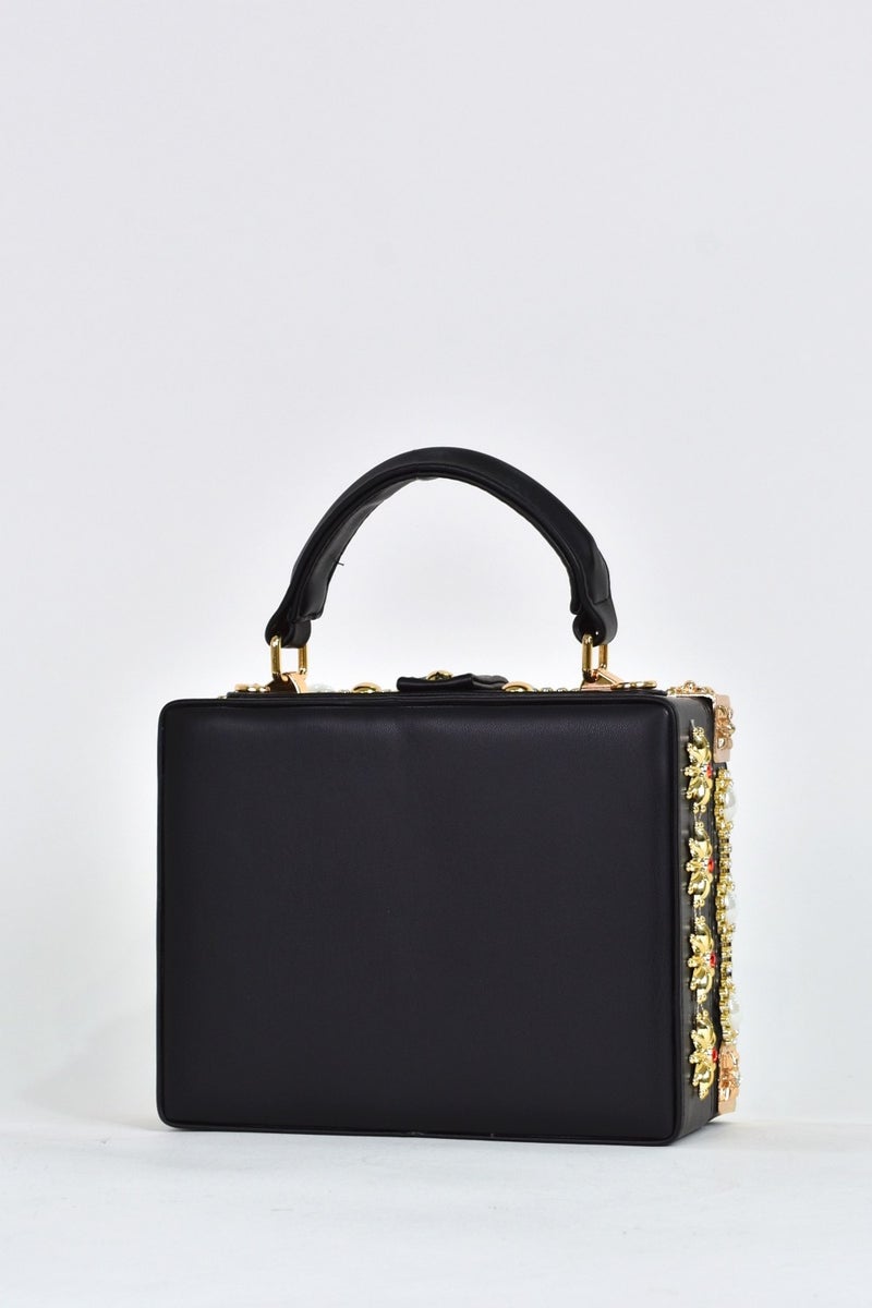 Elatae Women's Shoulder Strap Stone Handbag Black 17608  - Image 5