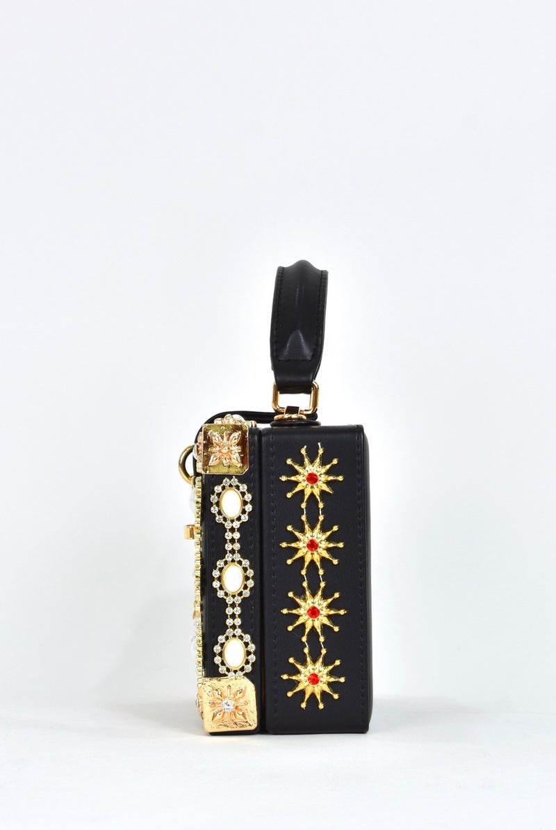 Elatae Women's Shoulder Strap Stone Handbag Black 17608  - Image 4